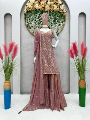 Faux Georgette Sharara Suit with Dupatta